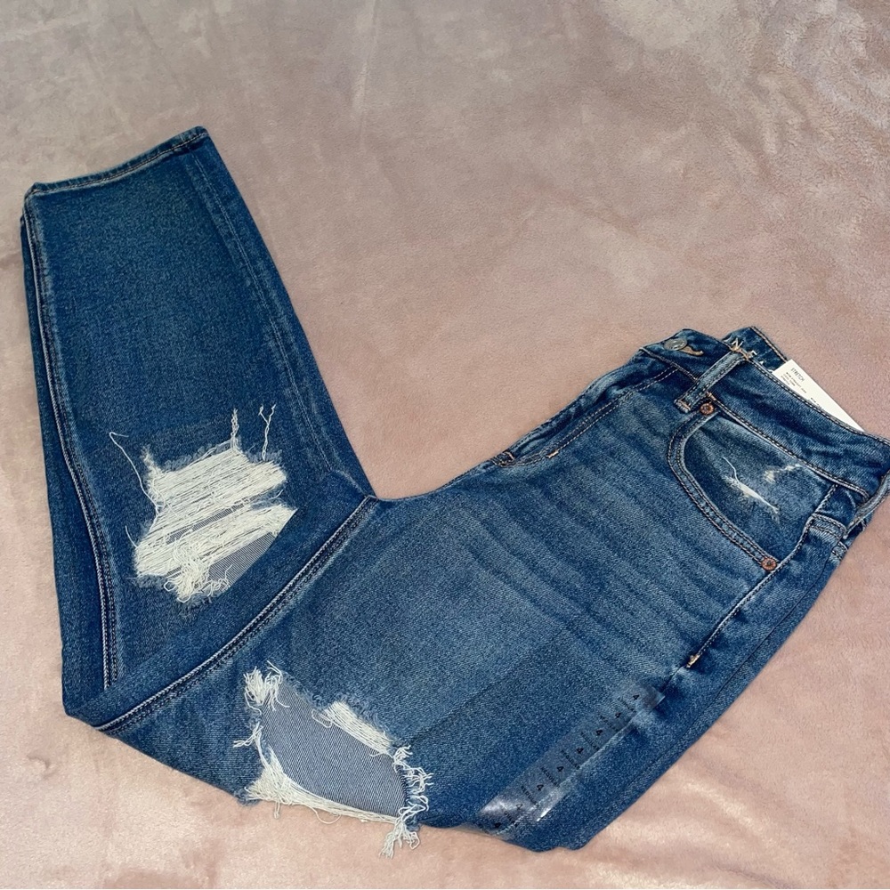 American Eagle Outfitters Dark Blue High-Rise Distressed Skinny Jeans